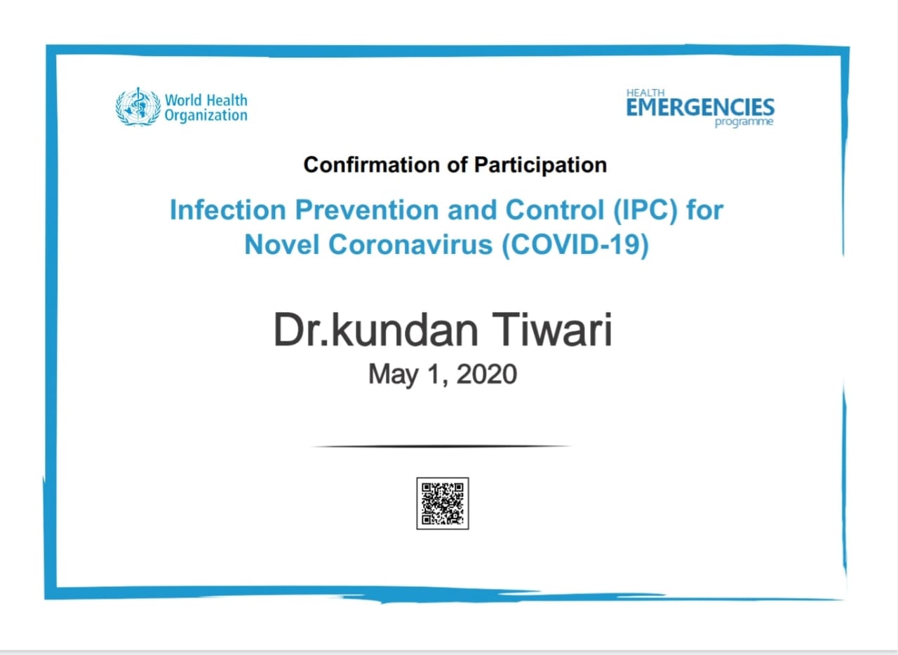 Dr. Kundan tiwary completed the online course on covid 19 by Harvard and who