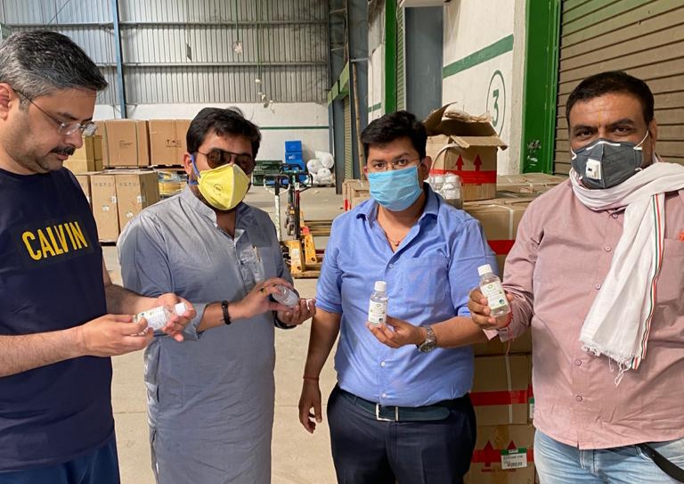 Corona epidemic : chamber provided senitizer and face mask in various city based medical shops